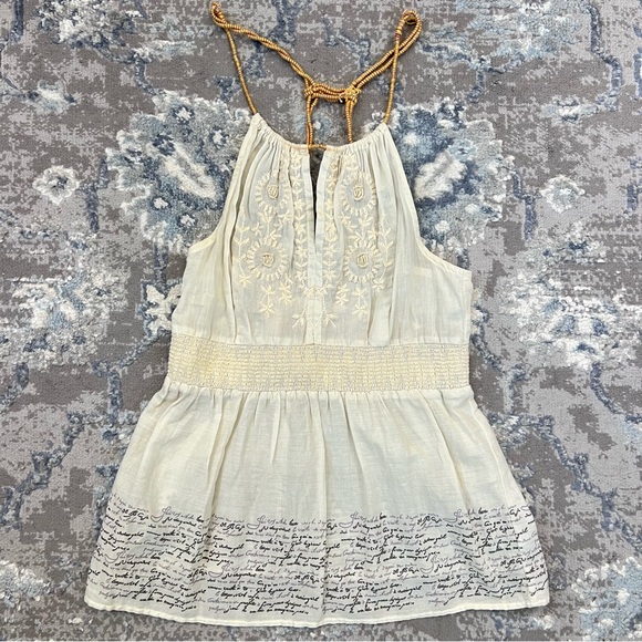 Free People Tops - Free People Beautiful Embroidered Lightweight Rope Halter Neck Cotton Top